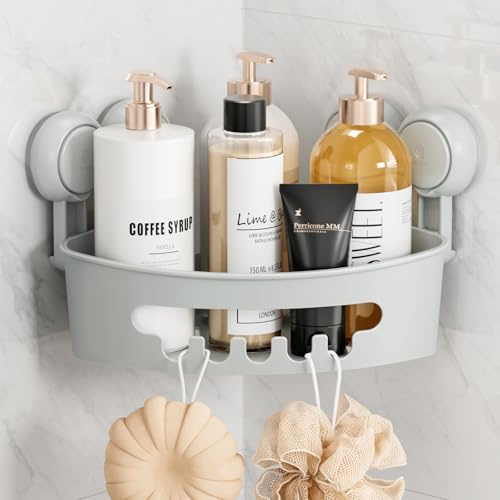 TAILI Duschablage ohne Bohren Duschablage Saugnapf Ecke Extra Stark, Grau | Saugnapf Dusche Organizer Große Kapazität Bad Organizer Ohne Bohren Badezimmer Zubehör für Shampoo Duschkorb Küche