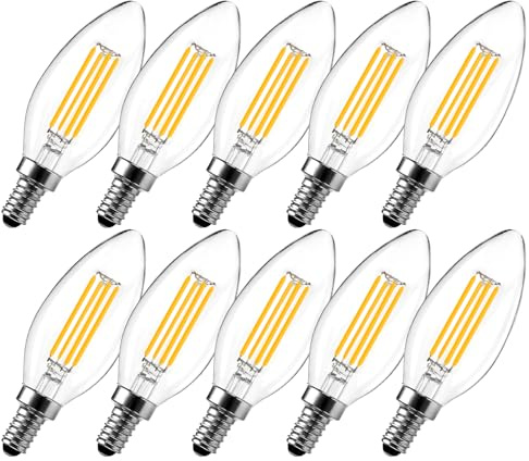 LangPlus+ 10 Stück E14 LED Dimmbar Kerze Lampe 6W Glühbirne Warmweiß 2700K | 60W Äquivalent, E14 Sockel Dimmbare Leuchtmittel, C35 Kerzenlampe LED Filament Kerze Birne für Kronleuchter Deckenventilator