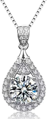FEIKFEIZ Collana in moissanite da donna, pendente in diamante coltivato in laboratorio da 2 carati, placcata in rodio, collana d'argento con una sola gemma, con scatola regalo inclusa.