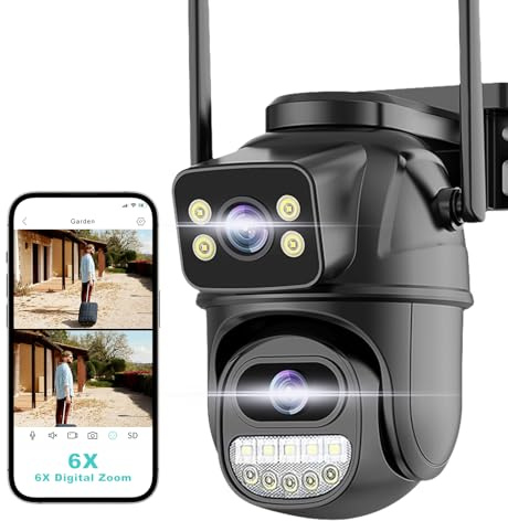 Telecamera Wi-Fi Esterno 2.4G WiFi PTZ Dual Lens Home Security Cameras Linkage 360°View 4MP Plug-in Cable Two-Way Talk,AI Detection,Full-Color Night Vision,Auto Tracking,24/7 Recording,Supporta Alexa