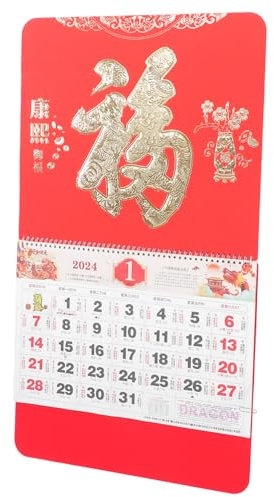 Generisch bürodeko büro dekoration house decoration Fluoreszierender Wandkalender Tafelkalender für die Wand Planke Digitaluhr Drachen-Jahreskalender 2024 Hängender Wandkalender Papier rot