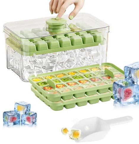 Silverchry Cubiteras para Hielo, Cubitera Hielera Silicona con Tapa- Suelta Todo el Hielo en un Segundo, Ice Cube Tray de Grado Alimenticio, Bandeja Moldes Hielo,Cubitos Hielo Reutilizables-56 Células