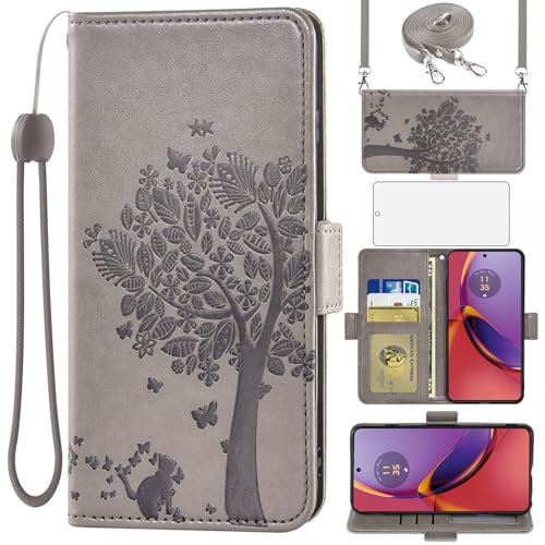 Asuwish Funda para Motorola Moto G84 5G funda con protector de pantalla de cristal protector de pantalla y compartimento para tarjetas plegable de piel con soporte G 84 84G XT2347-2 funda protectora