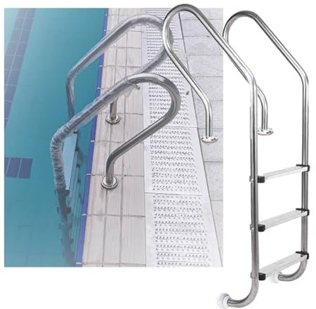 Swimming Pool Steps, Pool Stainless Steel Ladder with Curved Armrest,Heavy Duty Pool Pedal Ladder 2/3 Steps,for Water Park(3-Steps1.5mm)