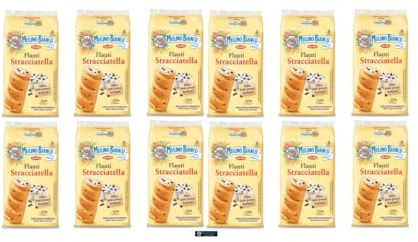 Mulino Bianco Flauti alla Stracciatella, 12 Confezioni da 8 Pezzi, 35g per Confezione,100% latte italiano.+key smarter italy shop service