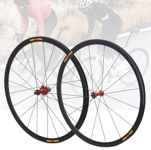 700C Rennrad-Radsatz Ultraleichte Aluminiumlegierung 50mm Fahrradfelgen 16/21 Löcher Vorder- Und Hinterrad V-Brakes100/130mm Schnellspanner Geeignet Für 8/9/10/11 Gänge(Red hub)