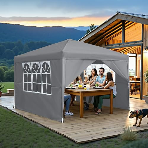 SAILUN 2.5x2.5m Party Tent Foldable Pavilion with 4 Side Walls Waterproof Suitable for Festivals,Pop Up Gazebo Parties and Camping Ideal for Winter Events and Garden, Grey