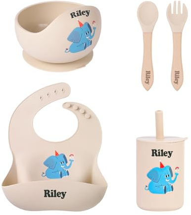 TYRY.HU Silicone Set di Stoviglie con Nome Personalizzata per Bambini, Include Ciotole,Cucchiaio e Forchetta,Set Pappa Svezzamento,Piatto per Lo Svezzamento e L'Alimentazione