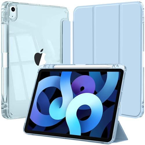 Custodia per iPad Air 11 Pollici M4/M3/M2 (2026/2025/2024), iPad Air 5a/4a 10,9 Pollici 2022/2020 con Portapenne, il Involucro Posteriore Trasparente Supporto Cover Sottile Tablet, Blu Chiaro