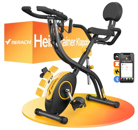 MERACH 4 en 1 Vélo D’Appartement Pliable, Velo d Appartement avec Moniteur LCD et Mesure du Pouls, Vélos de Fitness Magnétique Avec 16 Niveaux Résistance Magnétique & Coussin de Siège Confortable