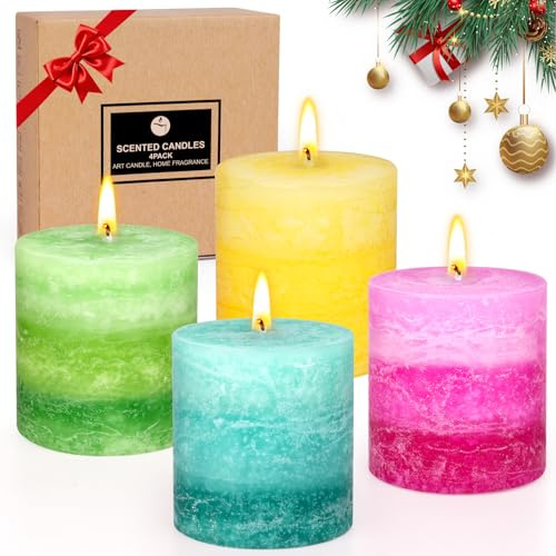 Duftkerzen Geschenkset, 4x Bunte Stumpenkerzen Duft,Weihnachten Kerzen Deko,Damen Geschenk Kerzen Set für Yoga, Büro, Schlafzimmer, Wohnzimmer, Geschenke für Frauen Weihnachten Geburtstag