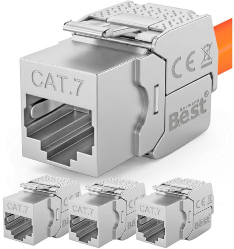 4x CAT 7 Keystone RJ45 Netzwerkmodul werkzeuglos STP 10 Gbit Netzwerkdose | Werkzeugloses RJ45 Keystone Netzwerkmodul, STP, 10 Gbit, Patchpanel, Netzwerkdose, LSA, PoE++, vergoldete Kontakte