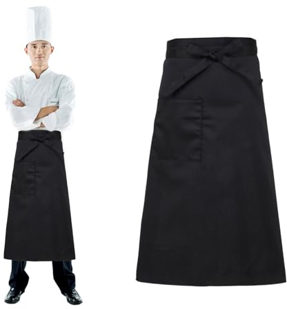 2 Stück Schürze Schwarz, Schürzen Gastronomie Wasserdicht, Halbschürze Damen mit Taschen, 69x68cm, Vorbinder Schürze Lang, Kellnerschürze Grillschürze, Bistroschürze Taillenschürze, Küchenschürzen