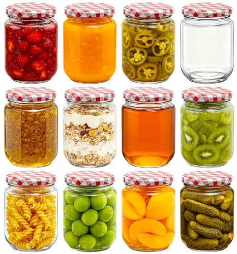LIMILI 380ml Glass Jam Jars with Lids – Pack of 12 Classic Cylinder Empty Preserve Jars, Reusable & Recyclable Bottles for Homemade Jam, Chutney, Candles, DIY Crafts