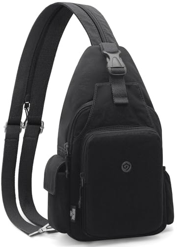 GOUNNU Ryggsäck med en axel vattentät liten slingväska dam herr bröstväska stöldskydd crossbody-väska lättviktig multificka axelväska för resor, cykling, sport, Svart, S