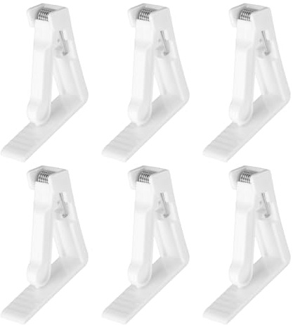 sourcing map 6 Pack Plastic Tablecloth Clips, 2.17 x 2.17 Windproof Table Cloth Cover Clamps Spring Loaded Holder Clips for Home Party Picnic Wedding Camping Dining Tables, White