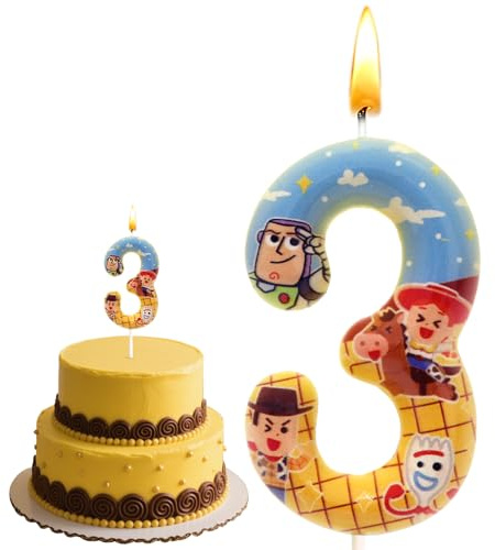 Story Cumpleaños 3 Año, Buzz Velas Cumpleaños, Vela Infantil 3D, Dibujos Animados Pastel Decoracion, Adecuada Para Niños y Niñas