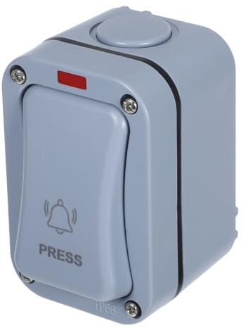 GLEAVI Pulsador de Timbre Impermeable de Exterior: Interruptor de Superficie con Luz Indicadora para Puerta y Garaje (9x6x5.5 cm)