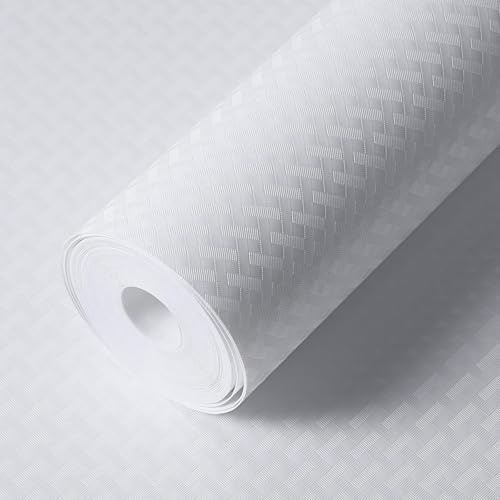 Drawer Liners Non-Slip, 45 x 500cm Kitchen Shelf Liner for Cupboard Cabinet Drawer Wardrobe Fridge, EVA Cutable Non-Adhesive Liners, Waterproof, Oil-Proof & Easy to Clear, White Diagonal Stripes