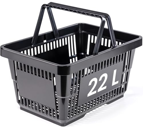 KONZEPT Panier à provisions 22 l en noir – Panier à provisions polyvalent avec deux anses pour courses, jardin, maison, garage et voiture (environ 43 x 30 x 23 cm)