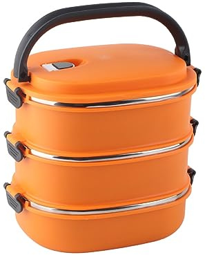 CHEOTIME Home Contenedores de almuerzo apilables de acero inoxidable, caja aislada a prueba de fugas de 3 capas para adultos, lonchera portátil para mujeres, hombres, viajes,