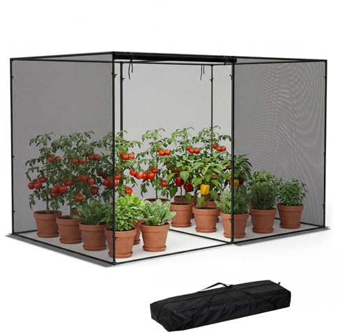 HOMASIS Serre de Jardin 310 x 200 x 200 CM avec Filet de Protection, Structure en Métal, Portes Enroulable, Cage de Culture pour Plantes pour Fruits, Légumes, Fleurs, Sac de Transport Inclus