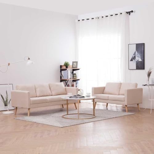 WDGJJFECNMUEHI 2-TLG. Sofagarnitur Stoff Cremeweiß, Wohnzimmergarnitur mit abnehmbaren Kissen, bequemes 2-Sitzer und 3-Sitzer Sofa Set für Wohnbereich und Büro, Moderne Polstergarnitur mit Holzrahmen