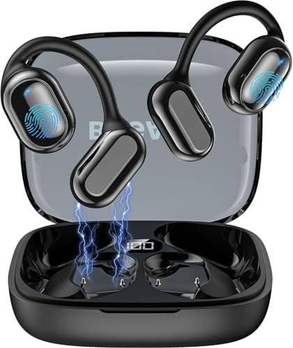 BUGANI Open Ear Headphones, Wireless Earbuds with Bluetooth 5.4, Open Ear Earbuds for Running, Sport Earphones with Ear Hooks, IPX5 Waterproof Lightweight Headphones for Gym, Workout, Fitness (Black)