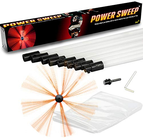 Chimney Power Sweep Set Flexible Nylon Rods & Brush Head Rotary Drill Drive Chimney Sweeping DIY Full Kit Flue Cleaner Removes Soot 12 Metre Set – 39 Feet