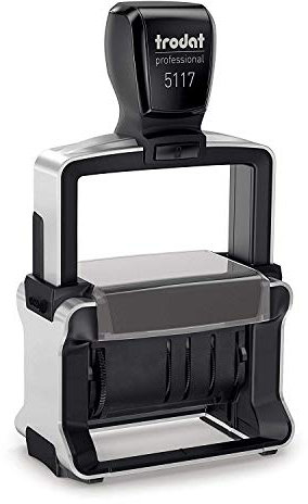 Trodat Professional 5117 Wortbandstempel mit Lagertexten und Datum, Abdruck ca. 48 x 4 mm, Schwarz, Selbstfärbend