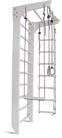 Sport & Spiel Sprossenwand Kinder-2-220-Weiss Klettergerüst, Holz, Indoor Kletterwand & Turnwand, Schwedische aus massivem Buchenholz, Kinder, Gym