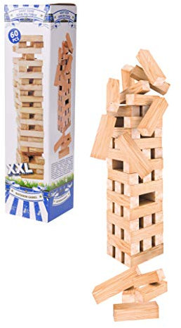 Torre oscillante in legno, versione XXL, 60 pietre da 12 x 4 cm, in legno, gioco di abilità per bambini, per interni ed esterni