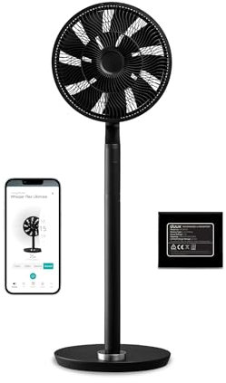 Duux whisper Flex Ultimate Noir - Ventilateur sur pied - Ventilateur silencieux sur pied avec mode nuit et minuterie - Contrôle télécommande et smartphone - Batterie incluse