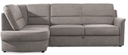 Cavadore Ecksofa Paris mit Federkern / Kleines L-Sofa mit Vorziehsitz, Bettkasten und Ottomane / 243 x 87 x 155 / Hellgrau