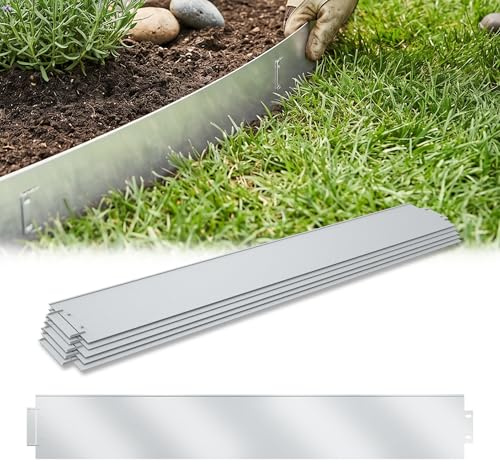 XMTECH Rasenkante Verzinkt Stahl Beeteinfassung 100x15cm 20 Stück Silber | Witterungsbeständig und rostgeschützt, flexibel formbar für Gartengestaltung und saubere Abgrenzungen im Außenbereich.