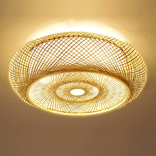 Retro Bambus Pendelleuchte E27 Deckenleuchte Natürlicher Rattan Hängelampe Vintage Gewebte Lampenschirm Holz Pendellamp Esszimmer Schlafzimmer Restaurant Teestube Café Deckenlamp Beleuchtung,A,40cm