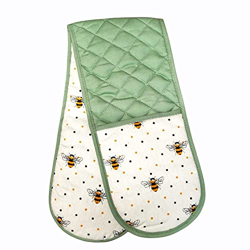 Double Oven Glove Pot Holder 100% Cotton Baking Mitts Amazing Honey BEE Design