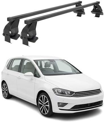 OMAC Dachträger Querträger Stahl für VW Golf Sportsvan mk7 2012-2019 – Abschließbar – City-Crash-getestet – DIN 75302:2019 – ISO/PAS 11154:2006 – Max. 50 kg Schwarz