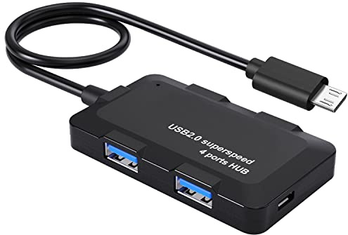 AreMe Adaptador micro USB OTG con 4 puertos USB + puerto de alimentación | Cable micro USB OTG para Fire Stick 4K, Raspberry Pi Zero y tablet Android, teléfono