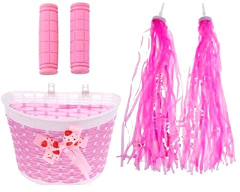 Fahrradkorb, Kinderradkorb Für Mädchen Frontrad Accessoires, Girl Bike Basket Bicycle Stream Grip Grives Set Von 5, Kid Bicycle Basket Bike Accessoires Für Mädchen Pink