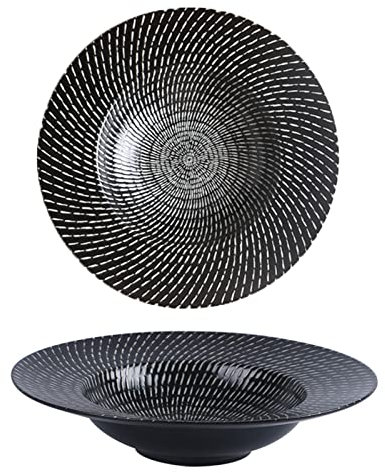 Meiiron Bols à pâtes de 25,4 cm avec Rebord, Assiettes à Salade en Porcelaine, Assiettes Creuses de qualité supérieure, Assiette de Service Ronde, Bols à Soupe Noir Mat en Relief. (Size : 1Pc)