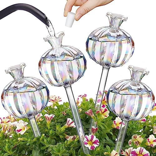 NiHome Plant Watering Globes 4-Pack, Iridescent Glass Cactus Self Watering Globe, Glass Waterer for Potted Plants - 4.7OZ/140 ML Capacity Automatic Mini Irrigation System, Adorable Gardening Gift