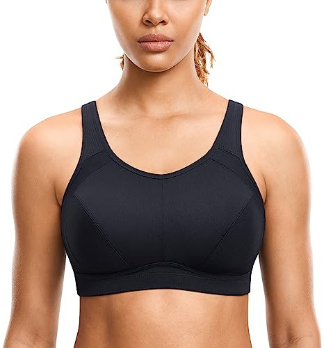 SYROKAN Sports Bras Women for Large Breasts High Impact Full Coverage High Neck No Padded Wireless Bra Black 34G