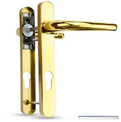 Bwintech 1 Set Stainless Steel Door Handle, PVD Gold, 92 mm Backset, 122 mm Screw Spacing, 210 mm Back Plate. High Quality Spring System. Suitable for all UPVC Front Doors