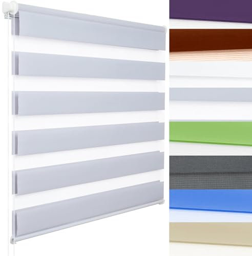 Rollos für Fenster ohne Bohren 35 x 90 cm Sichtschutz und Sonnenschutz Verdunklungsrollo Thermorollo Einfache Montage mit Klemmträger für Fenster & Türen, Hellgrau
