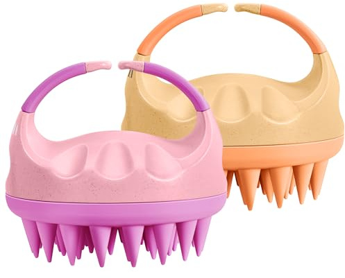 HEETA Scalp Massager with Soft Silicone Bristles for Hair Growth, Dandruff Removal, and Relaxation - Shampoo Brush for Wet or Dry Hair (Coral Pink & Orange)