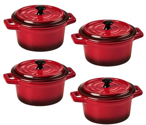 BUTLERS 4er Set Mini-Auflaufformen rund aus Keramik | kleine Auflaufform mit Deckel | backofenfest | auch als Soufflé Förmchen und Tapas-Schalenset geeignet