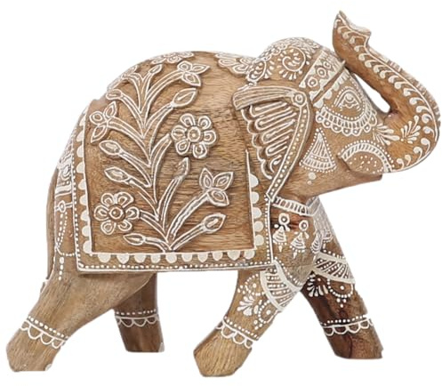 Marrakech Handsnidad elefant, dekorativ stativ av trä, 20 cm, Anjana, stor | Aesthetic figurer, moderna som dekoration, vardagsrum och sovrum | handmålad trädekoration som bordsdekoration eller