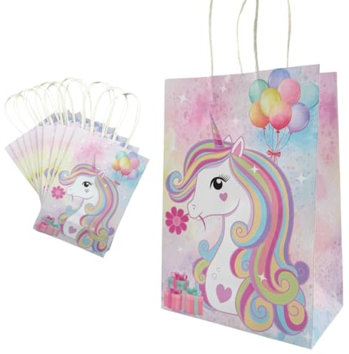 Second Ave 10 Stück Einhorn Kraftpapier Geschenktüten Kinder Geburtstag Party Geschenk Goodie Taschen für Süßigkeiten mit Griffen