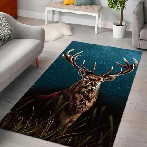 Kind Teppich 140 X 200 cm / 55.11 X 78.74, Schlafzimmer Teppich, 3D Teppiche Wohnzimmer Teppiche Weich rutschfest Teppich Für Wohnzimmer Schlafzimmer Bettvorleger Rentiertier Elch -9P9O4A4E8I1Z